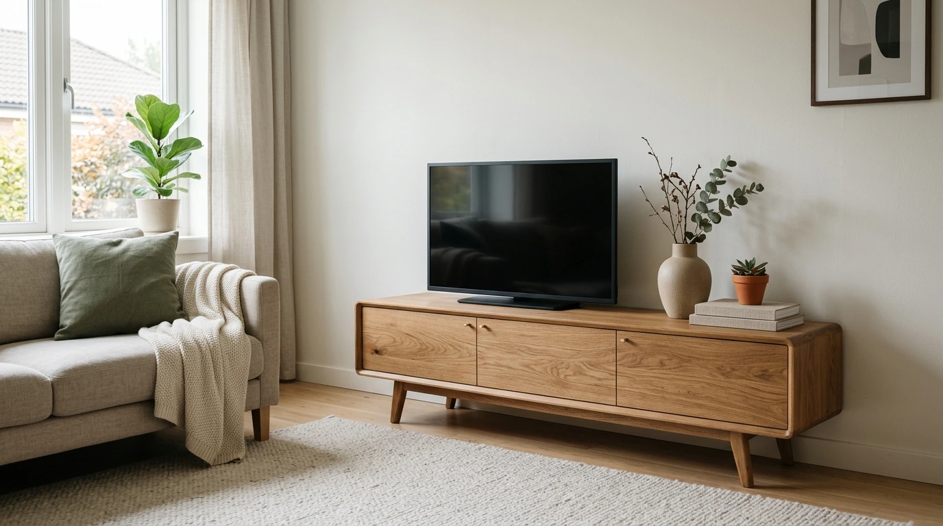Retro Scandinavian Wooden TV Stand for a Calm Living Room