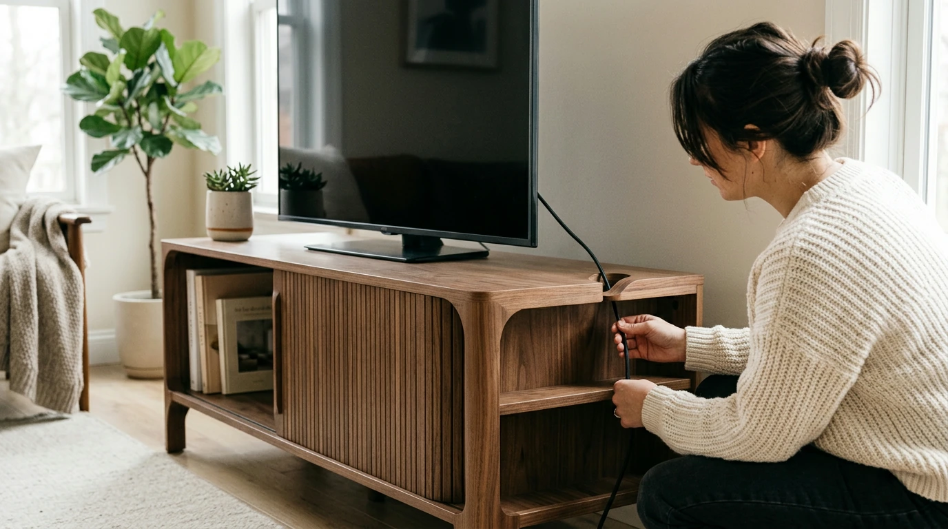 TV Stand Trends: Warm Wood, Curves & Clever Storage